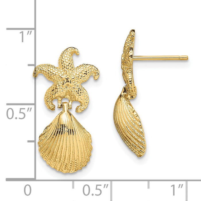 High-Quality 14K Gold Starfish & Scallop Shell Dangle Earrings - Stylish Value-4