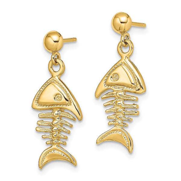 14K Gold 3D Fishbone Drop Earrings