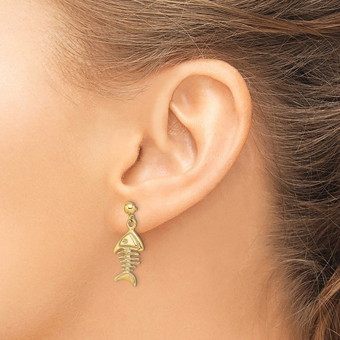 Shop Exclusive 14K Gold 3D Fishbone Drop Earrings - Stylish & Affordable!-3