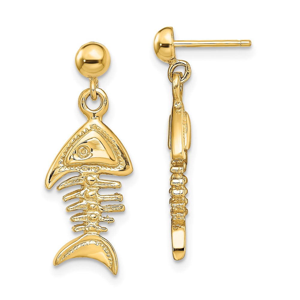 Shop Exclusive 14K Gold 3D Fishbone Drop Earrings - Stylish & Affordable!
