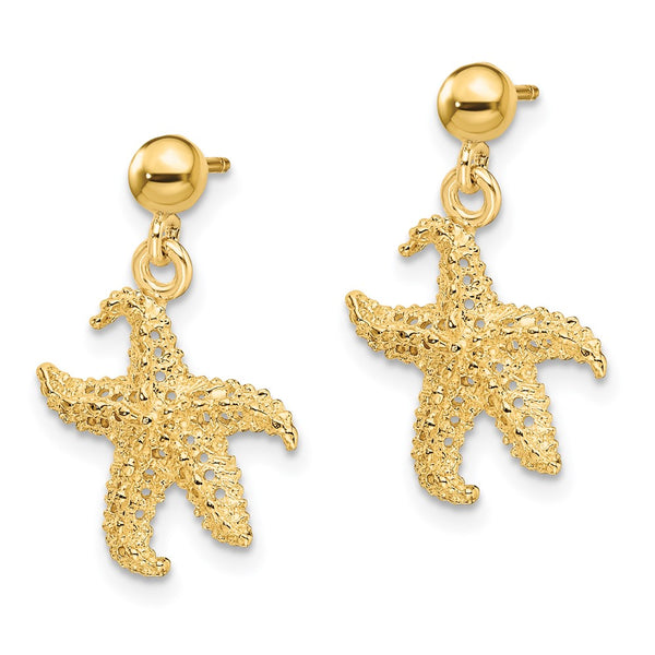 14K Gold 3D Starfish Drop Earrings
