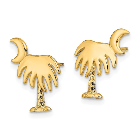 High-Quality 14K Gold Charleston Palm Tree & Moon Earrings - Stylish Value!
