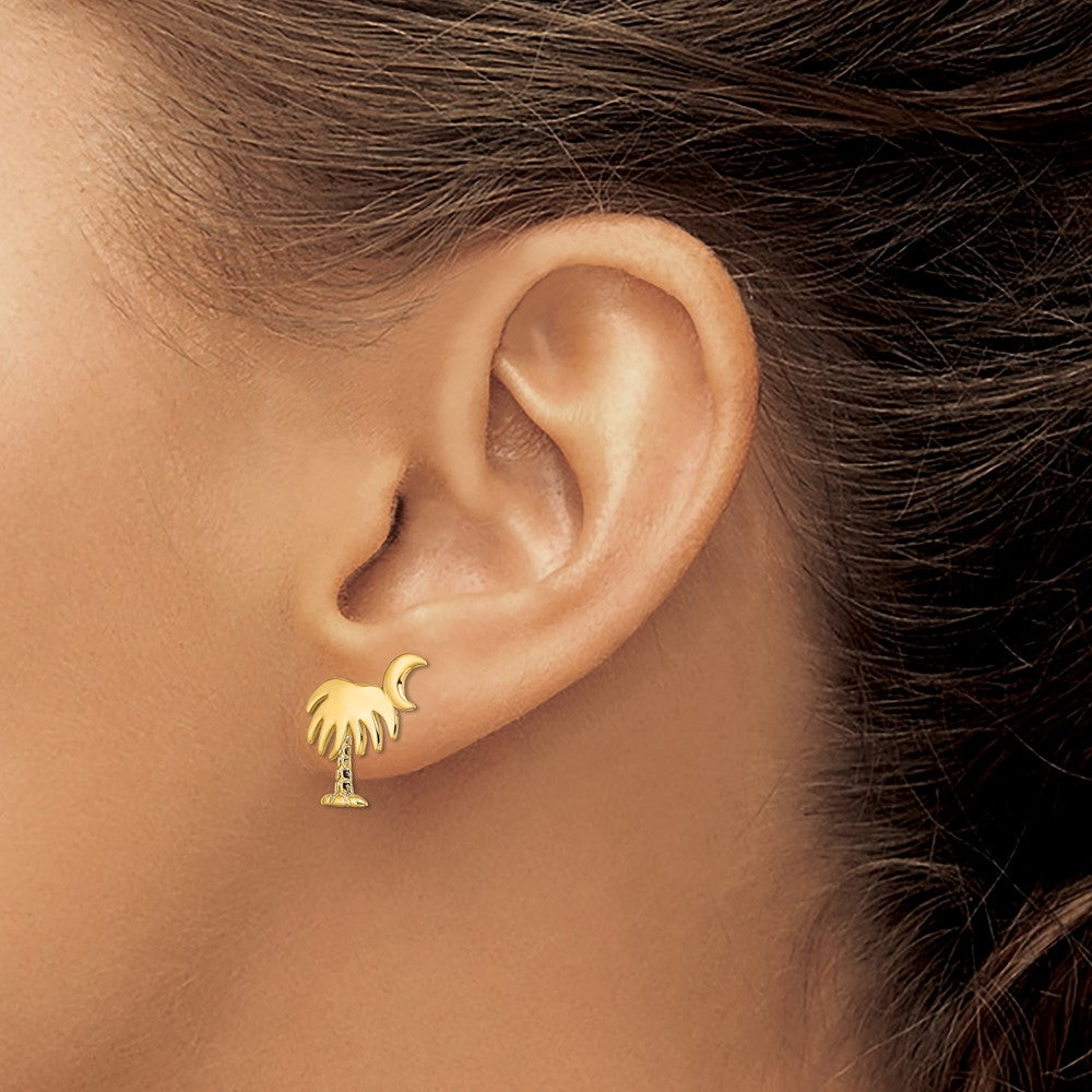 High-Quality 14K Gold Charleston Palm Tree & Moon Earrings - Stylish Value!