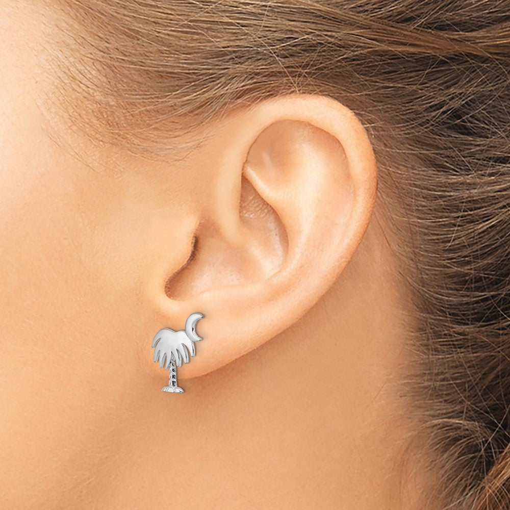 Buy Exclusive 14K White Gold Charleston Palm Tree Earrings - Stylish Moon Accent