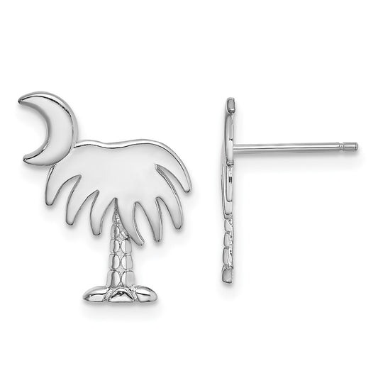 Buy Exclusive 14K White Gold Charleston Palm Tree Earrings - Stylish Moon Accent