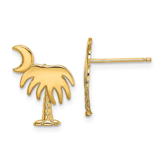 High-Quality 14K Gold Charleston Palm Tree & Moon Earrings - Stylish Value!