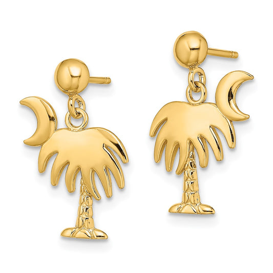 High-Quality 14K Gold Charleston Palm Tree Earrings with Moon Dangle - Stylish Value