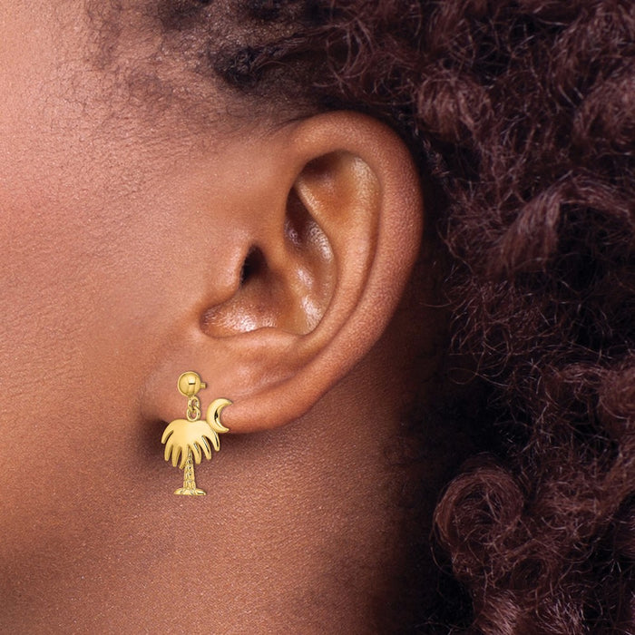 High-Quality 14K Gold Charleston Palm Tree Earrings with Moon Dangle - Stylish Value-3