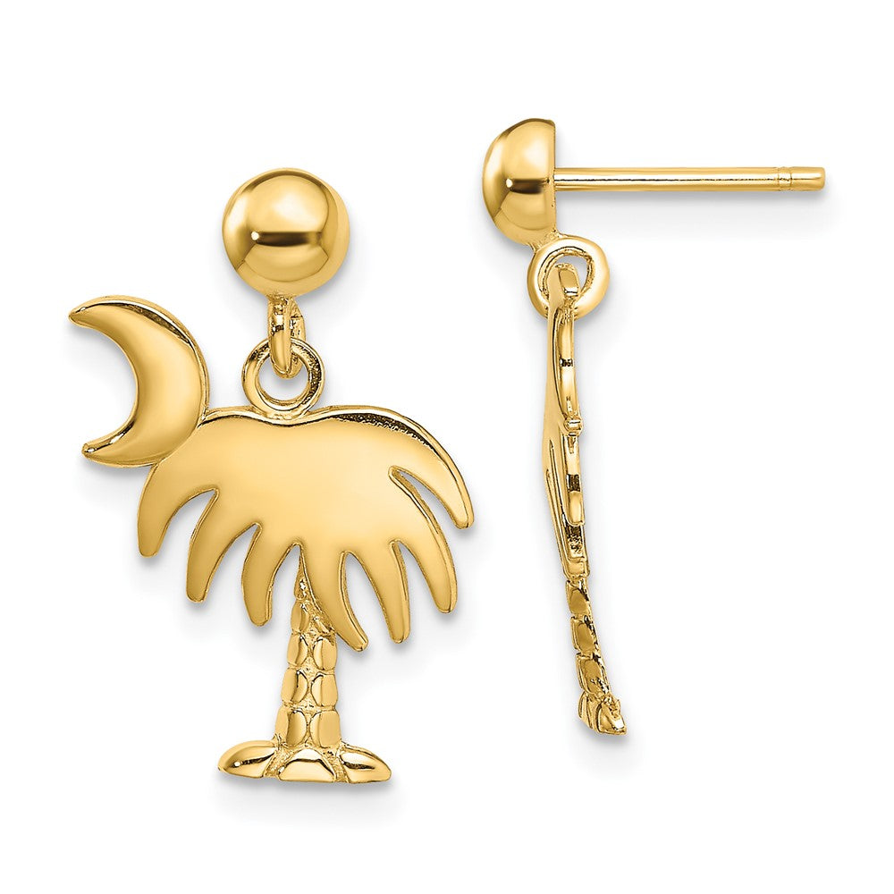 High-Quality 14K Gold Charleston Palm Tree Earrings with Moon Dangle - Stylish Value