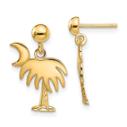 High-Quality 14K Gold Charleston Palm Tree Earrings with Moon Dangle - Stylish Value