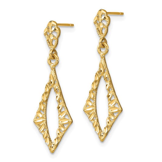 High-Quality 14K Gold Diamond-Shaped Dangle Earrings - Stylish & Affordable!