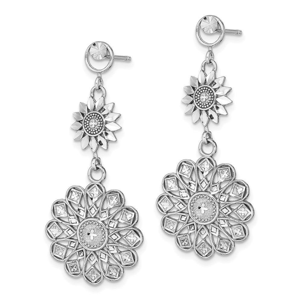 Shop Stylish 14K White Gold Double Drop Earrings in Sunflower Design - Value!