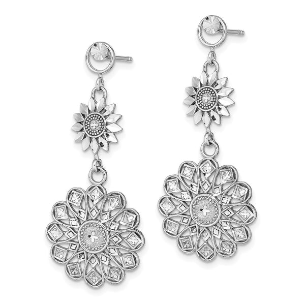 14K White Gold Double Drop Earrings in Sunflower