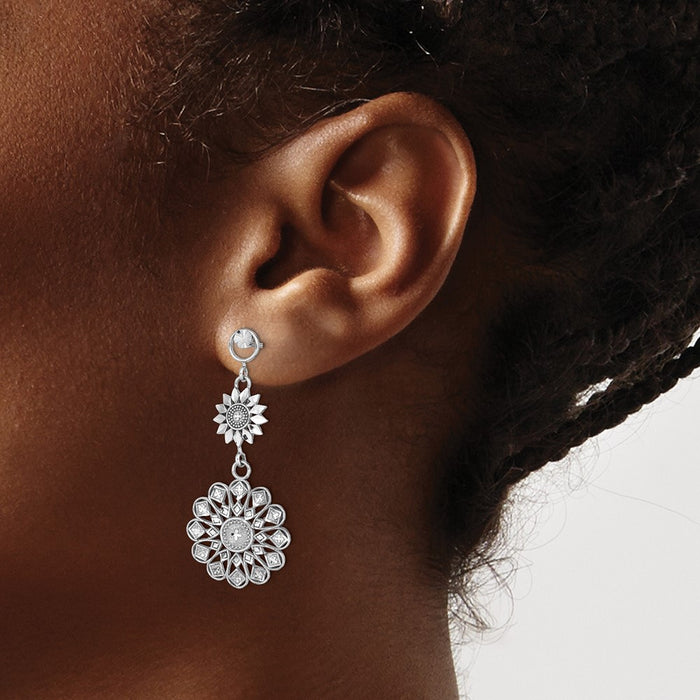 Shop Stylish 14K White Gold Double Drop Earrings in Sunflower Design - Value!-3