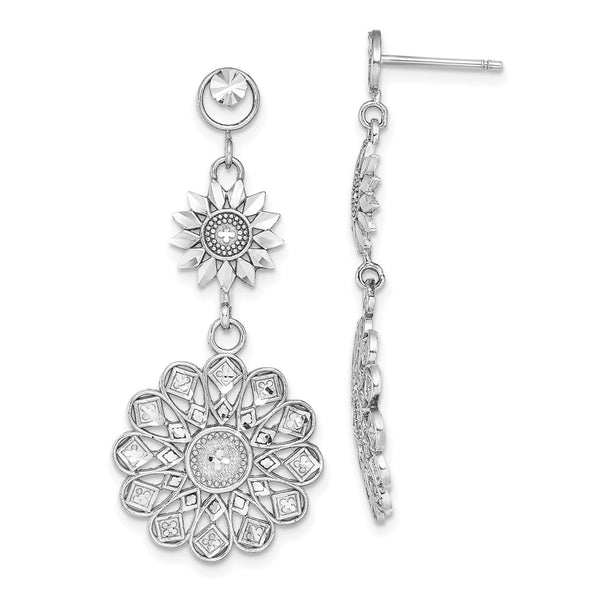 14K White Gold Double Drop Earrings in Sunflower