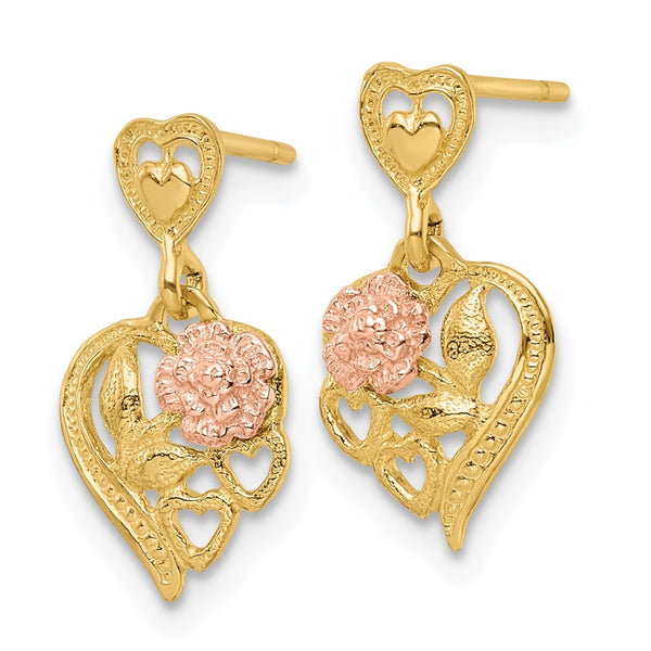 14K Two-Tone Heart & Flower Dangle Earrings - Style GR1-1011827