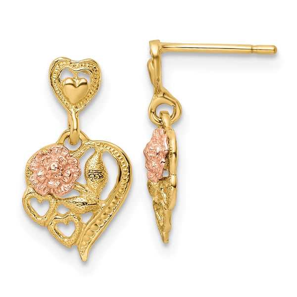 14K Two-Tone Heart & Flower Dangle Earrings - Style GR1-1011827