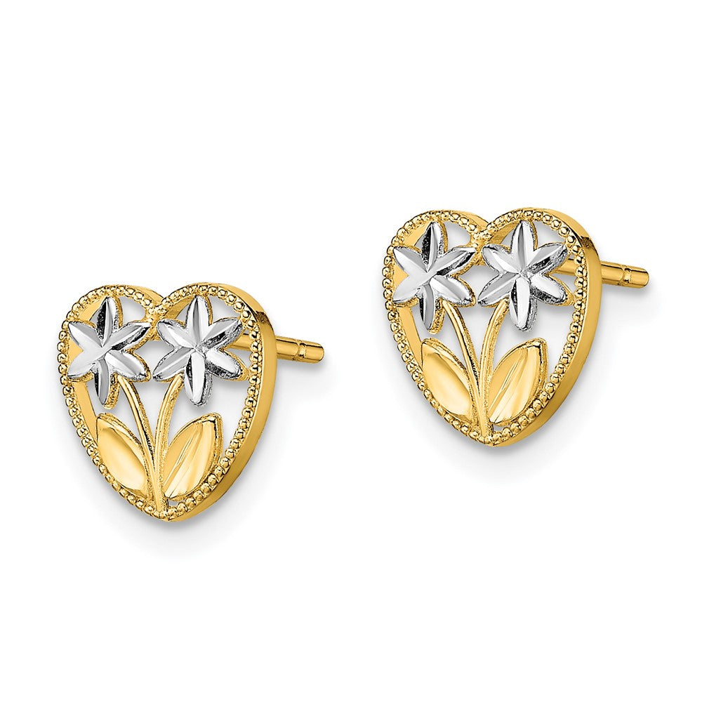 Exclusive 14K White Gold Flower & Heart Stud Earrings - Stylish Value at 0.85mm