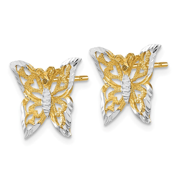 14K White Gold Rhodium-Plated Butterfly Post Earrings - 5mm