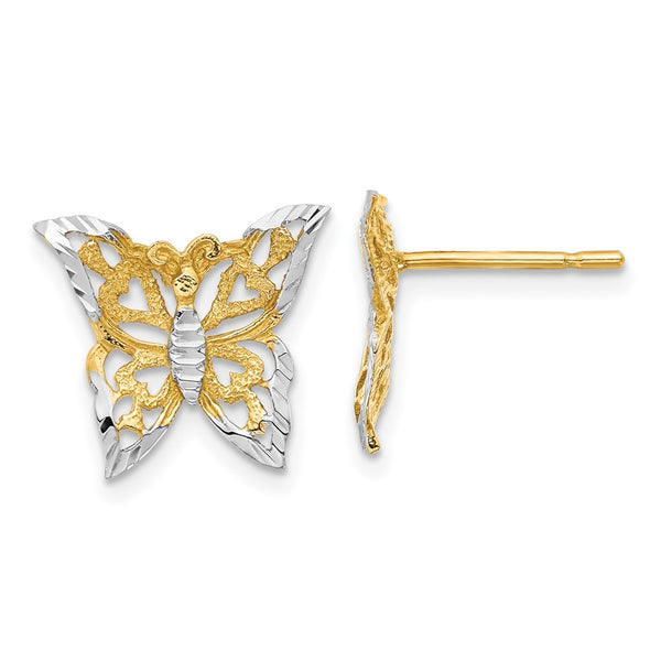 14K White Gold Rhodium-Plated Butterfly Post Earrings - 5mm