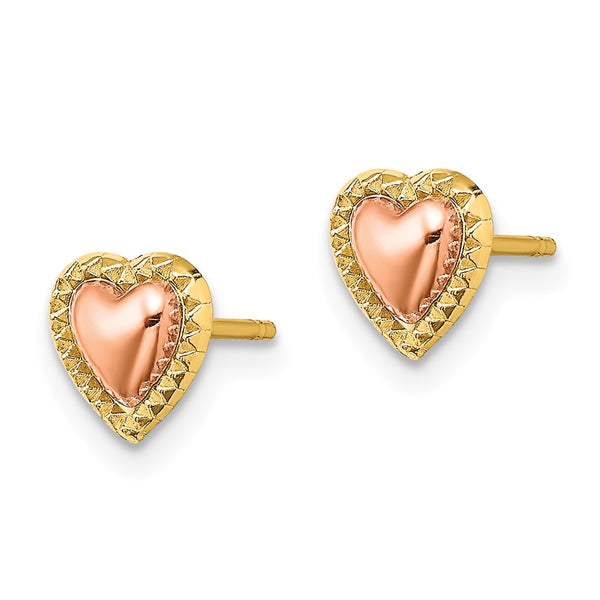 14K Two-Tone Heart-Shaped Beaded Post Earrings