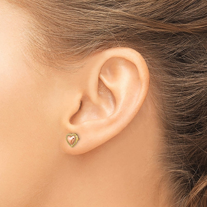 Exclusive 14K Two-Tone Heart-Shaped Beaded Post Earrings - Stylish Value!-3
