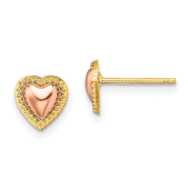14K Two-Tone Heart-Shaped Beaded Post Earrings