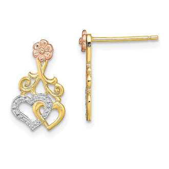 Shop Stylish 14K Two-Tone White Rhodium Heart & Flower Stud Earrings - Luxury Value