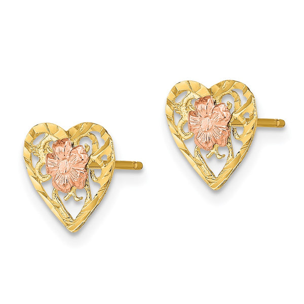14K Two-Tone Heart & Flower Dangle Earrings - Style GR1-1020051