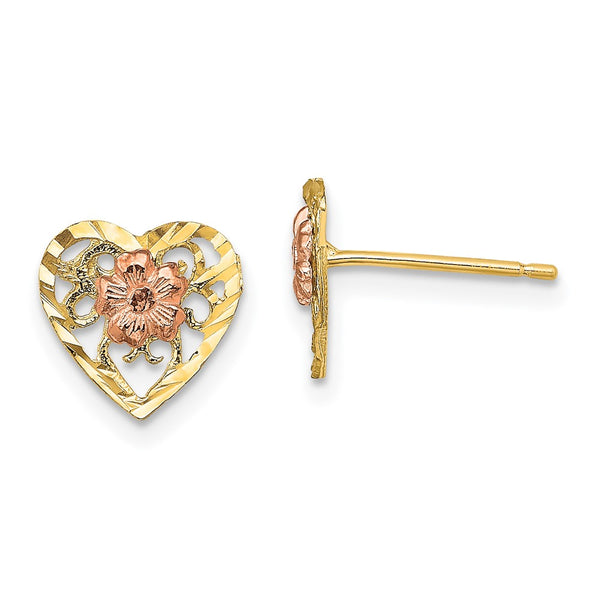 14K Two-Tone Heart & Flower Dangle Earrings - Style GR1-1020051