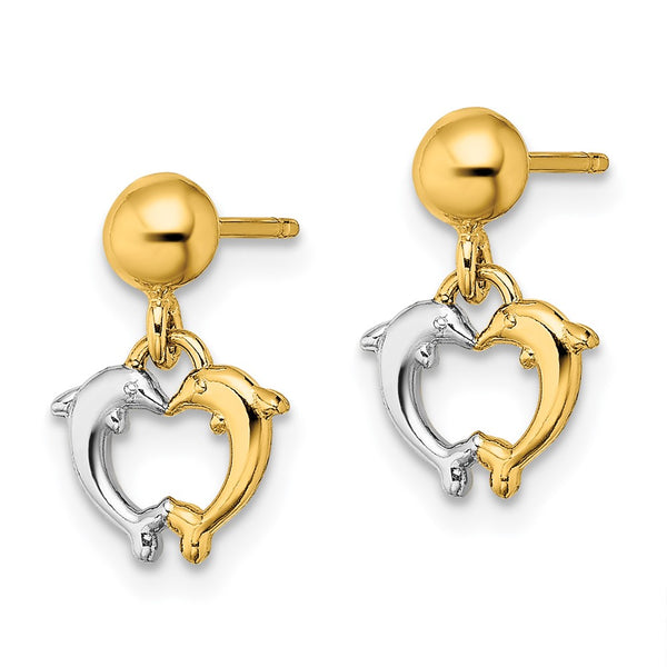 14K White Gold Dolphin Dangle Earrings - Rhodium-Plated