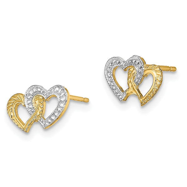 14K White Gold Intertwined Heart Post Earrings - 0.85mm, Rhodium