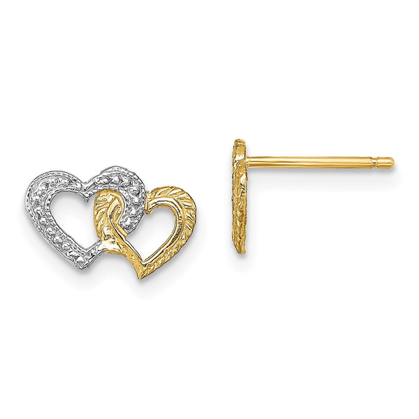 14K White Gold Intertwined Heart Post Earrings - 0.85mm, Rhodium