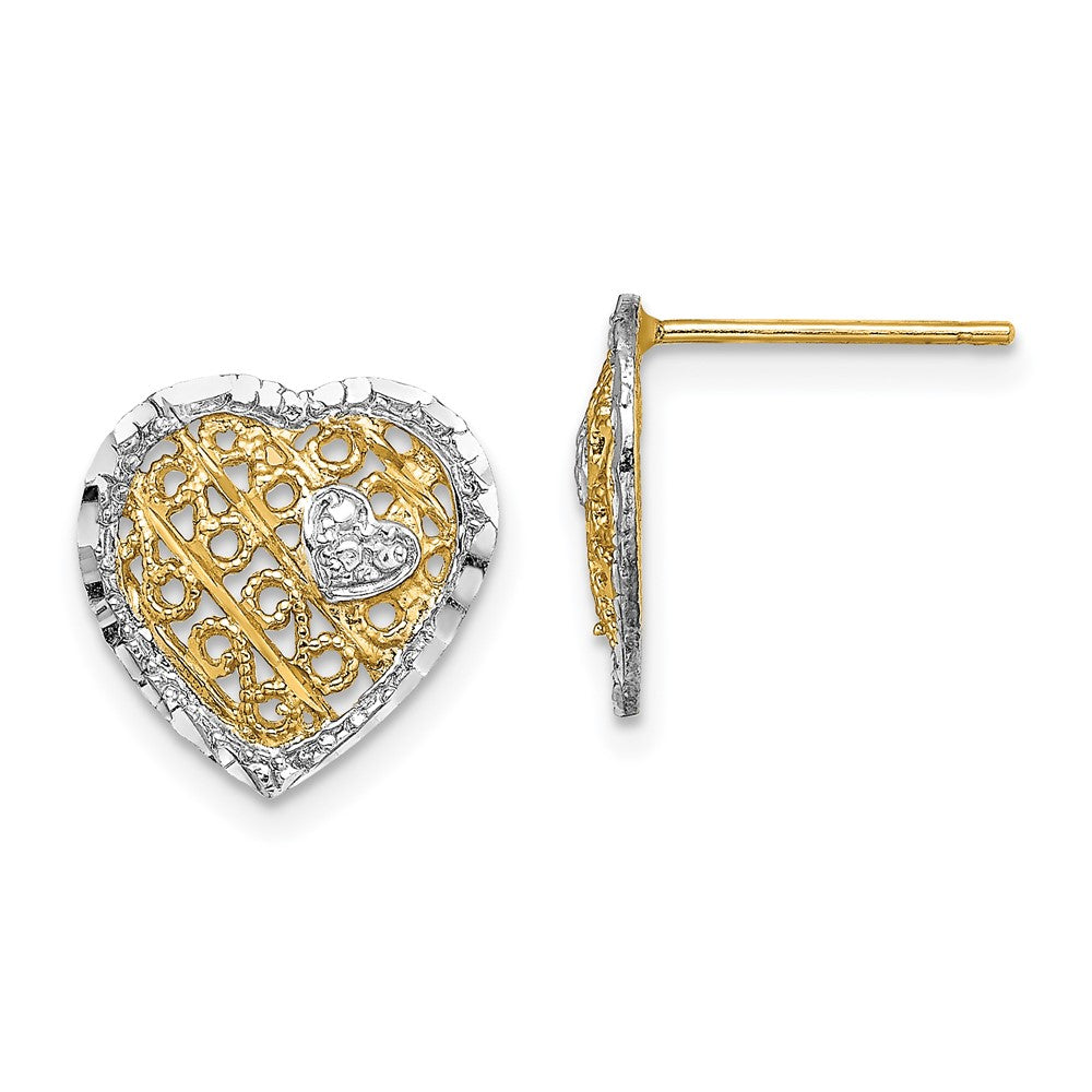 Designer 14K White Gold Filigree Heart Post Earrings - Affordable Luxury Style