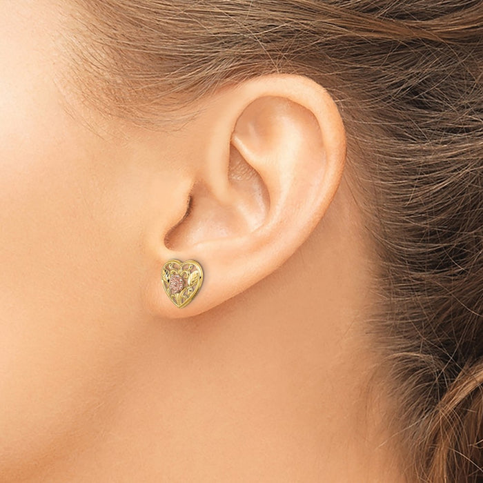 Shop Stylish 14K Two-Tone Polished Heart Floral Post Earrings - Affordable Luxury-3