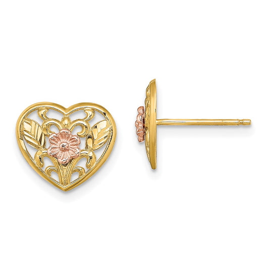 Shop Stylish 14K Two-Tone Polished Heart Floral Post Earrings - Affordable Luxury