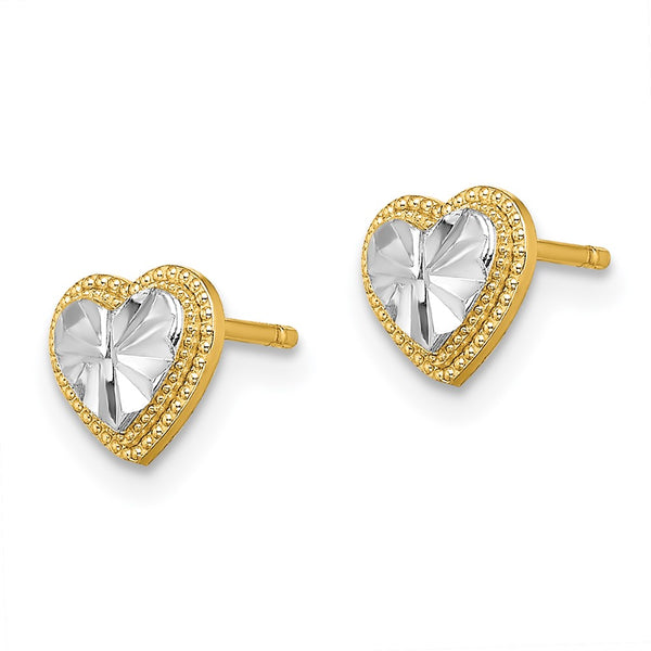 14K Gold & Rhodium Plated Heart Drop Earrings - Style GR1-1011886