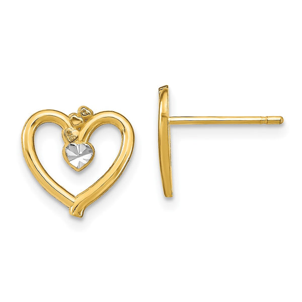 14K White Gold Rhodium-Plated Heart Drop Earrings