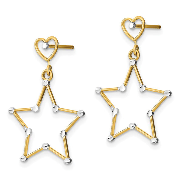14K White Gold Diamond-Cut Heart & Star Dangle Earrings