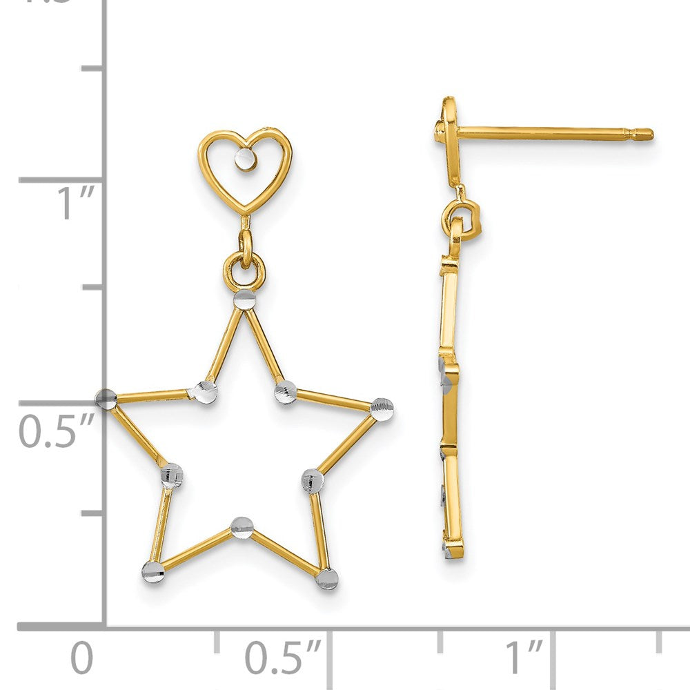 Buy 14K White Gold Diamond-Cut Heart & Star Dangle Earrings - Stylish Value!