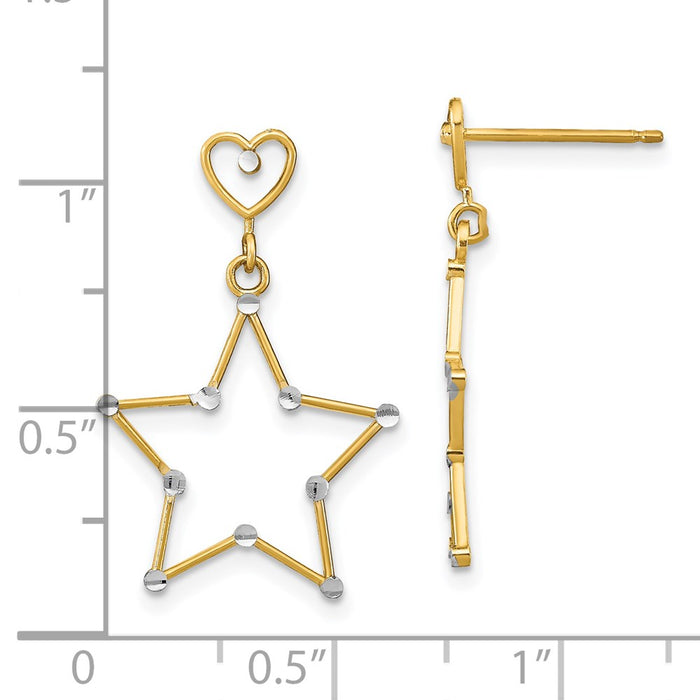 Buy 14K White Gold Diamond-Cut Heart & Star Dangle Earrings - Stylish Value!-4