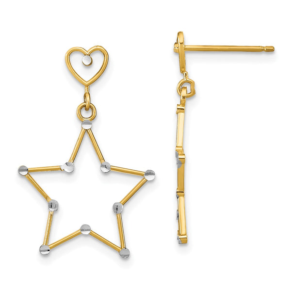 14K White Gold Diamond-Cut Heart & Star Dangle Earrings