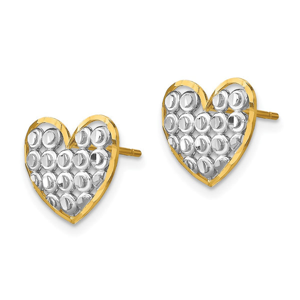 14K Gold & Rhodium Dangle Heart Post Earrings