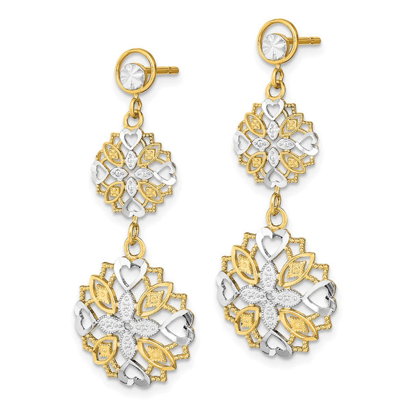 14K Gold & Rhodium Plated Flower Heart Dangle Earrings