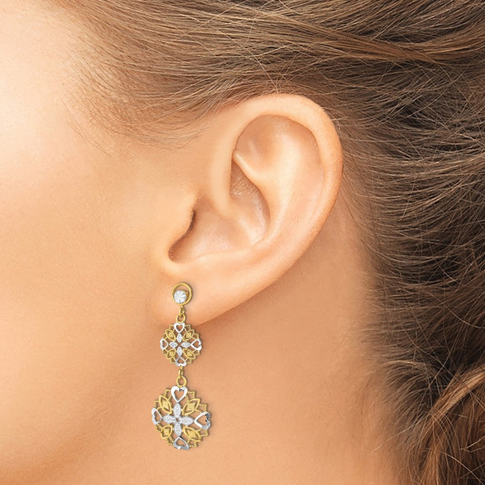 Buy Stylish 14K Gold & Rhodium Plated Flower Heart Dangle Earrings - Luxury Design
