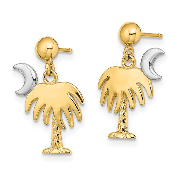 Shop Stylish 14K White Gold Charleston Palm Tree & Moon Dangle Earrings - Luxury Design