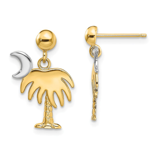Shop Stylish 14K White Gold Charleston Palm Tree & Moon Dangle Earrings - Luxury Design