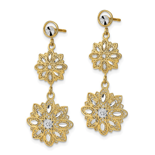 14K White Gold Rhodium-Plated Floral Dangle Earrings