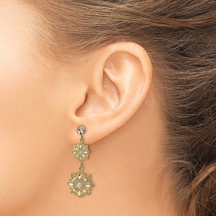 High-Quality 14K White Gold Rhodium-Plated Floral Dangle Earrings - Stylish Value-3