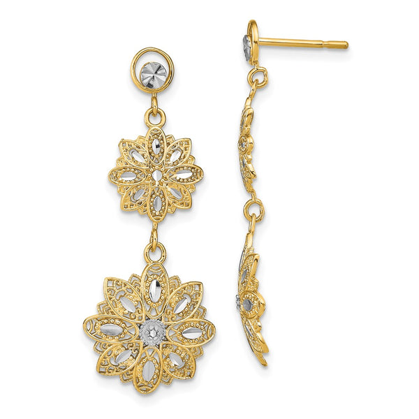14K White Gold Rhodium-Plated Floral Dangle Earrings